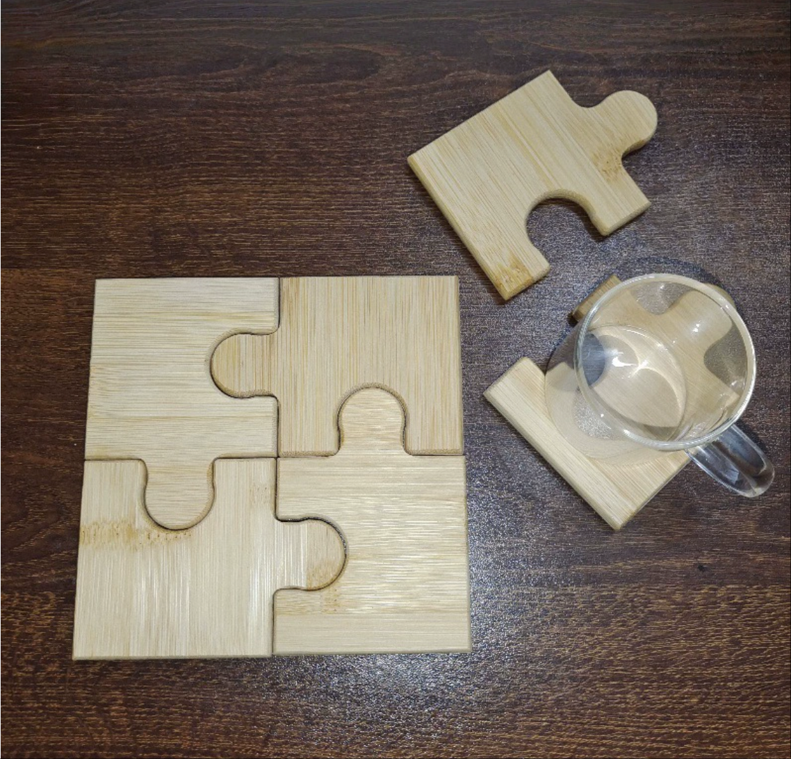 跨境木质杯垫ins风创意拼图实木茶垫杯托咖啡杯垫子隔热家用茶托