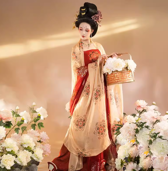 唐制汉服女原创唐风诃子裙大袖衫披帛套装