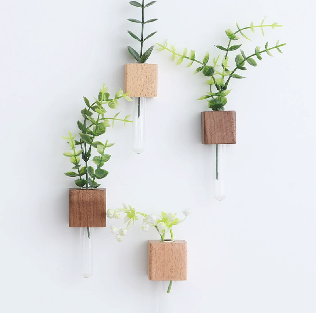 实木冰箱贴试管插花瓶创意日用家居装饰木质鲜花瓶简约原木磁吸贴